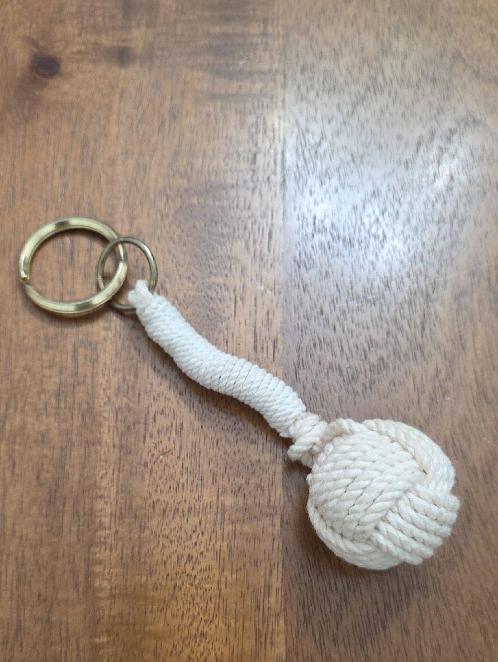 Handmade Rope Monkey Fist Keychain in Natural Cream
